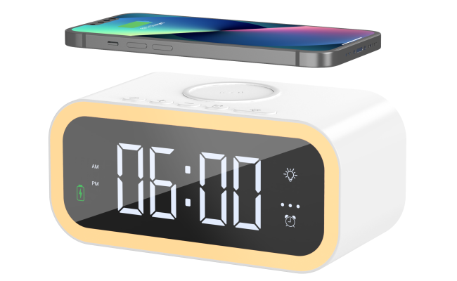WIWU Wi-W015 Wireless Charger 15W Phone Charging Stand Alarm Clock Night Light - White